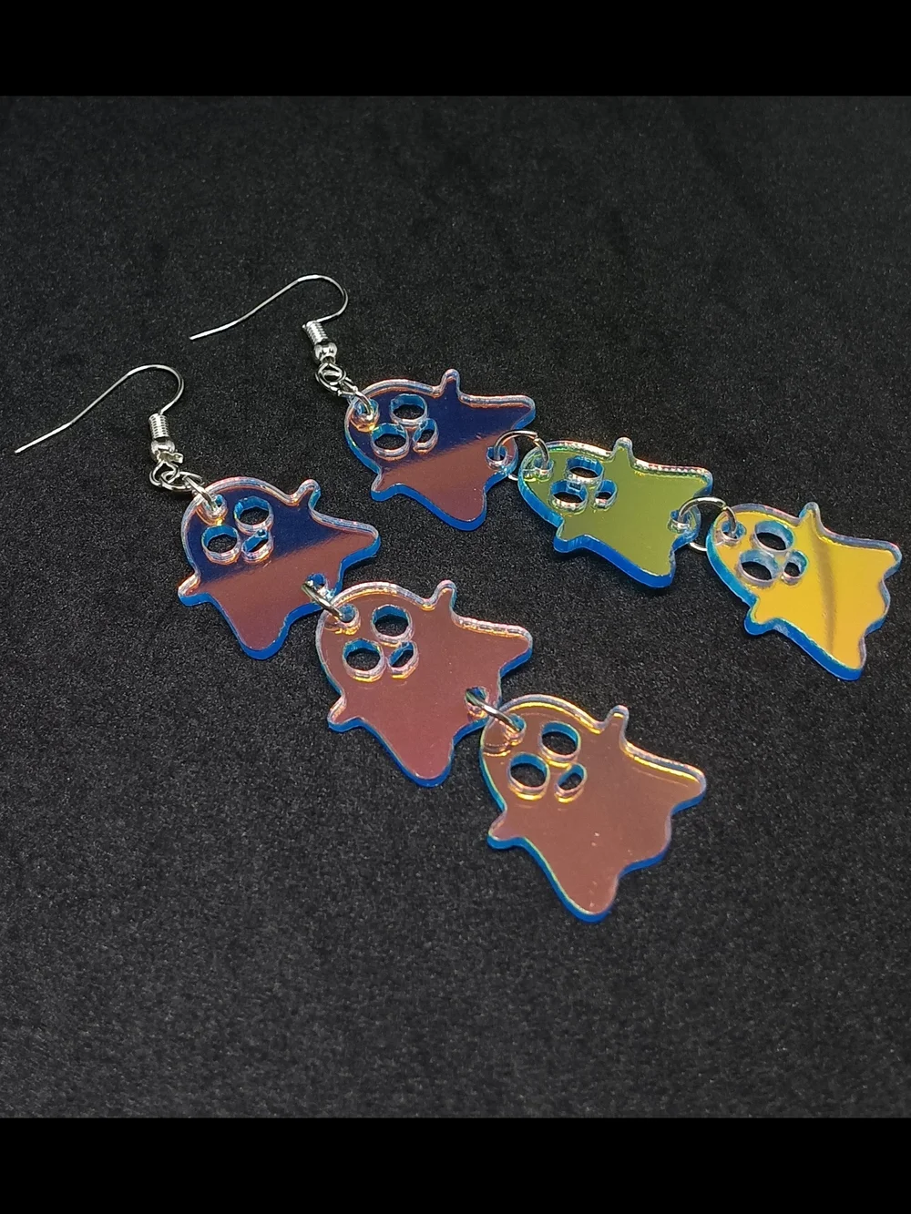 Ghost Trio Dangle Earrings - Blue & Multi Color Holographic